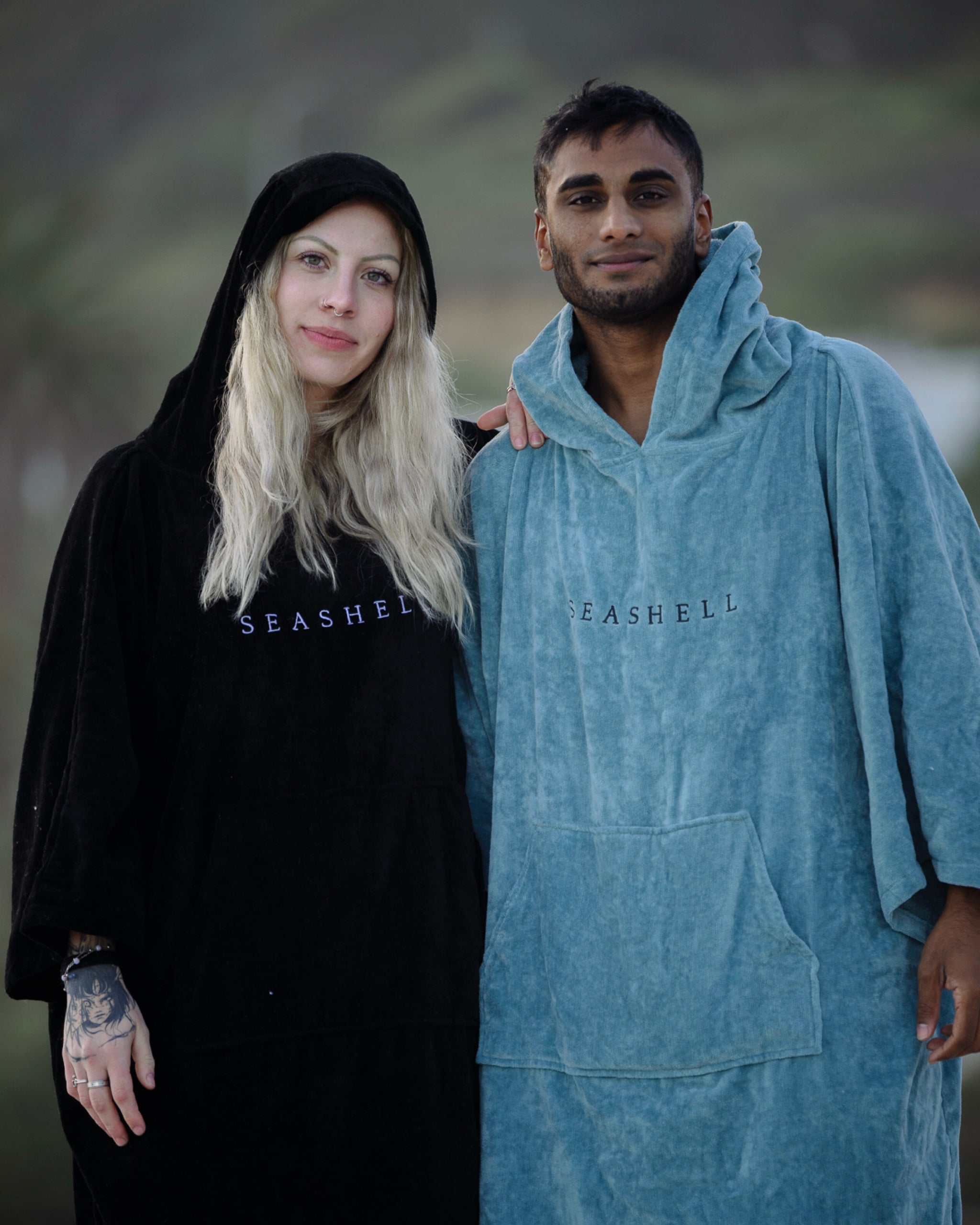 Organic Cotton Towelling Robe Black – female model