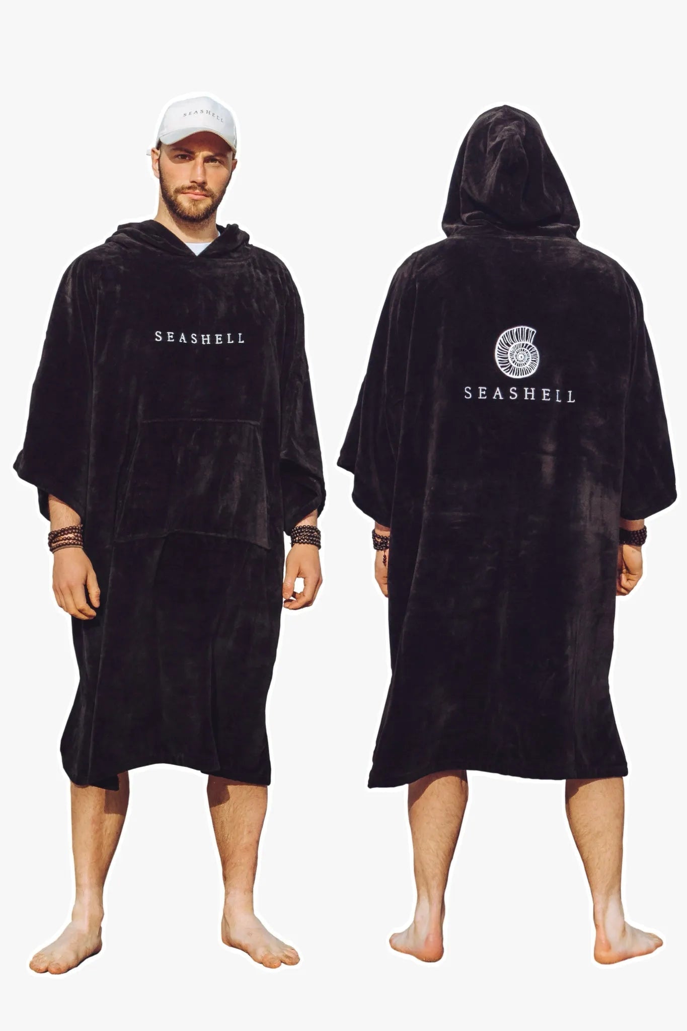 Organic Cotton Towelling Robe Black - SEASHELL®