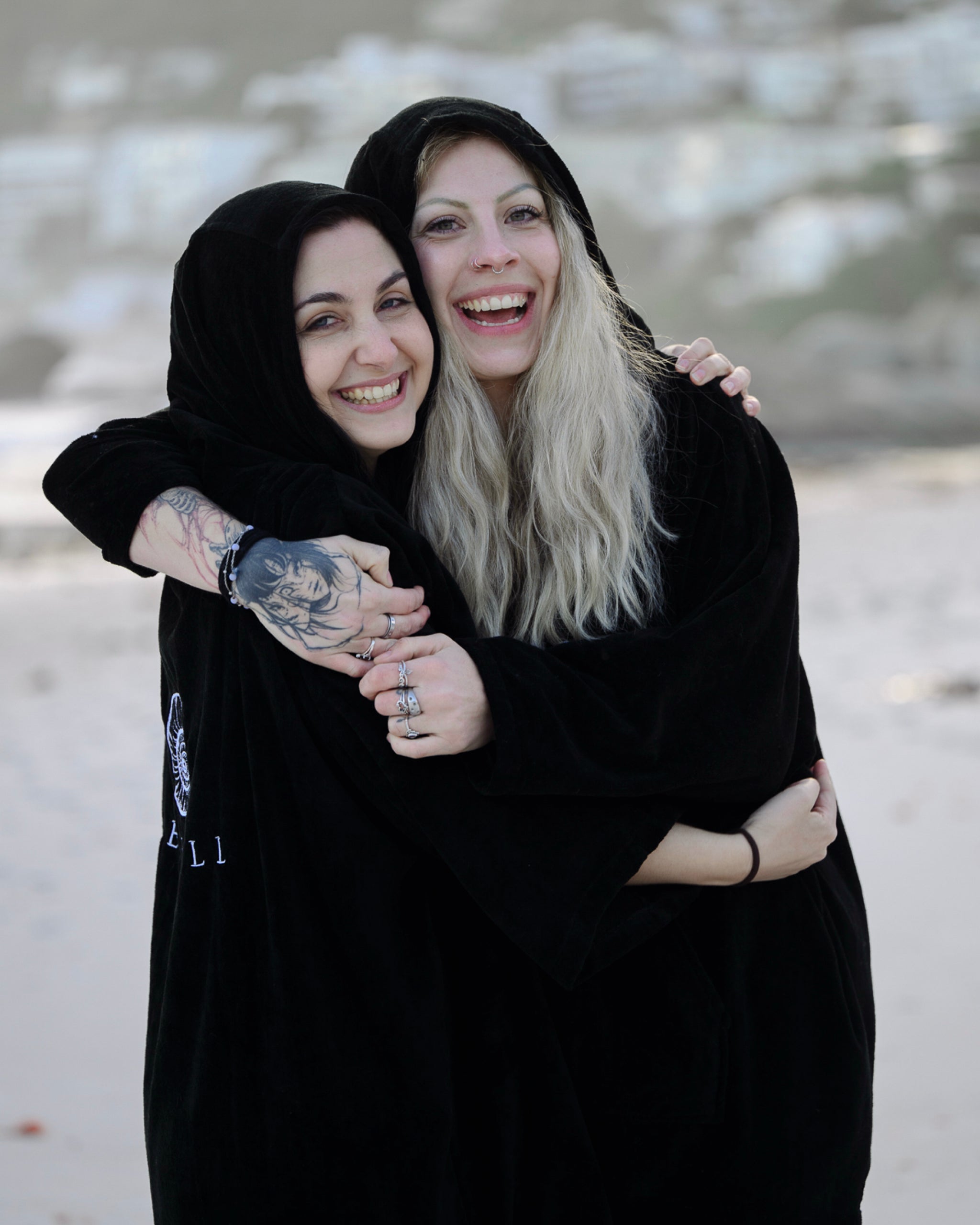 Organic Cotton Towelling Robe Black – female model