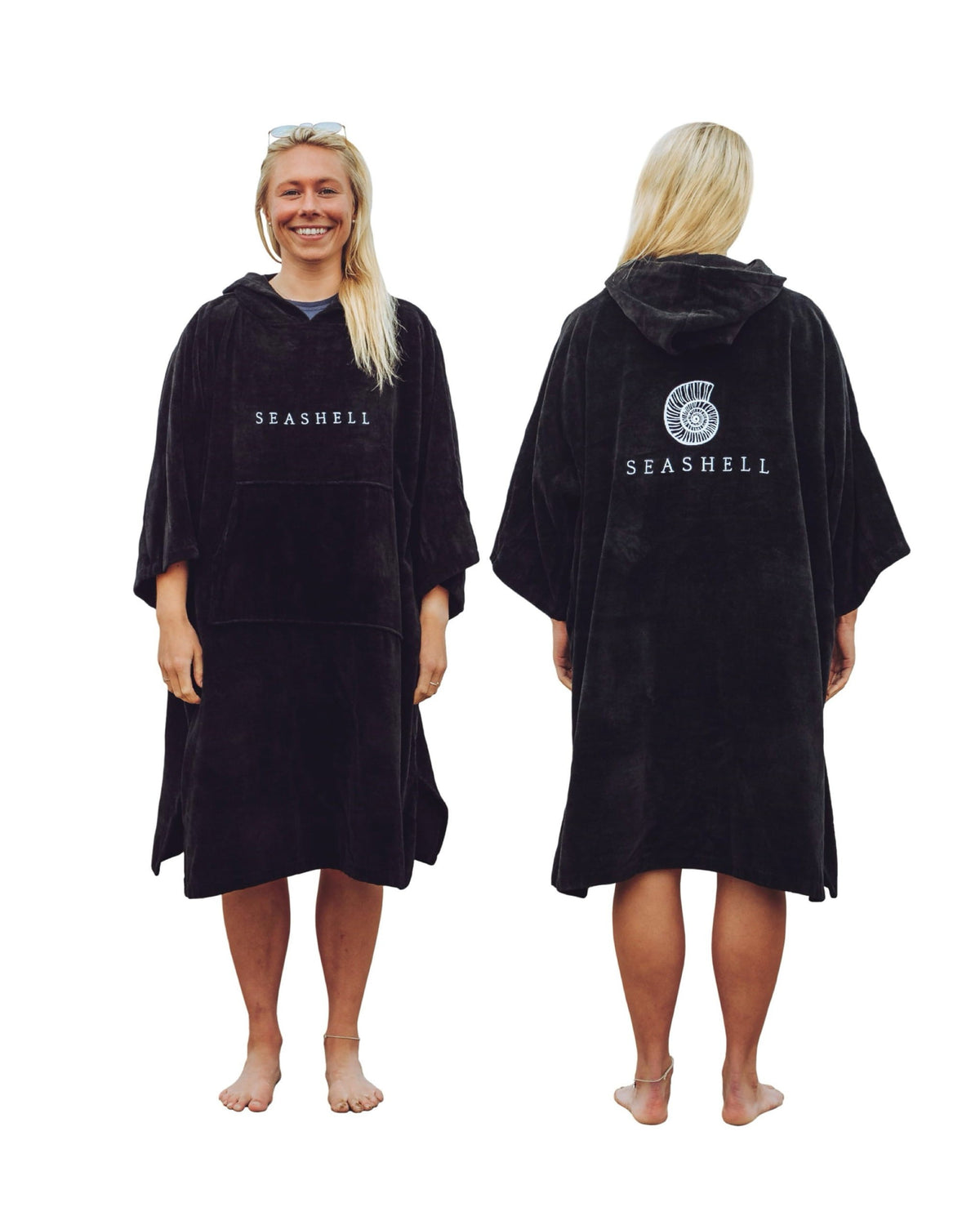 Organic Cotton Towelling Robe Black – female model