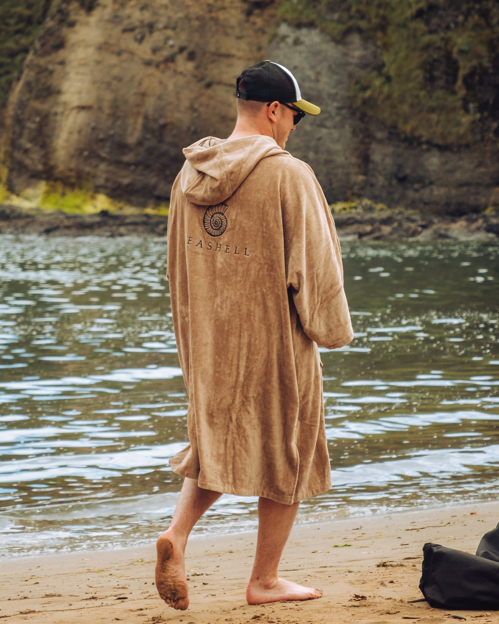 Organic Cotton Towelling Robe Sand – male model