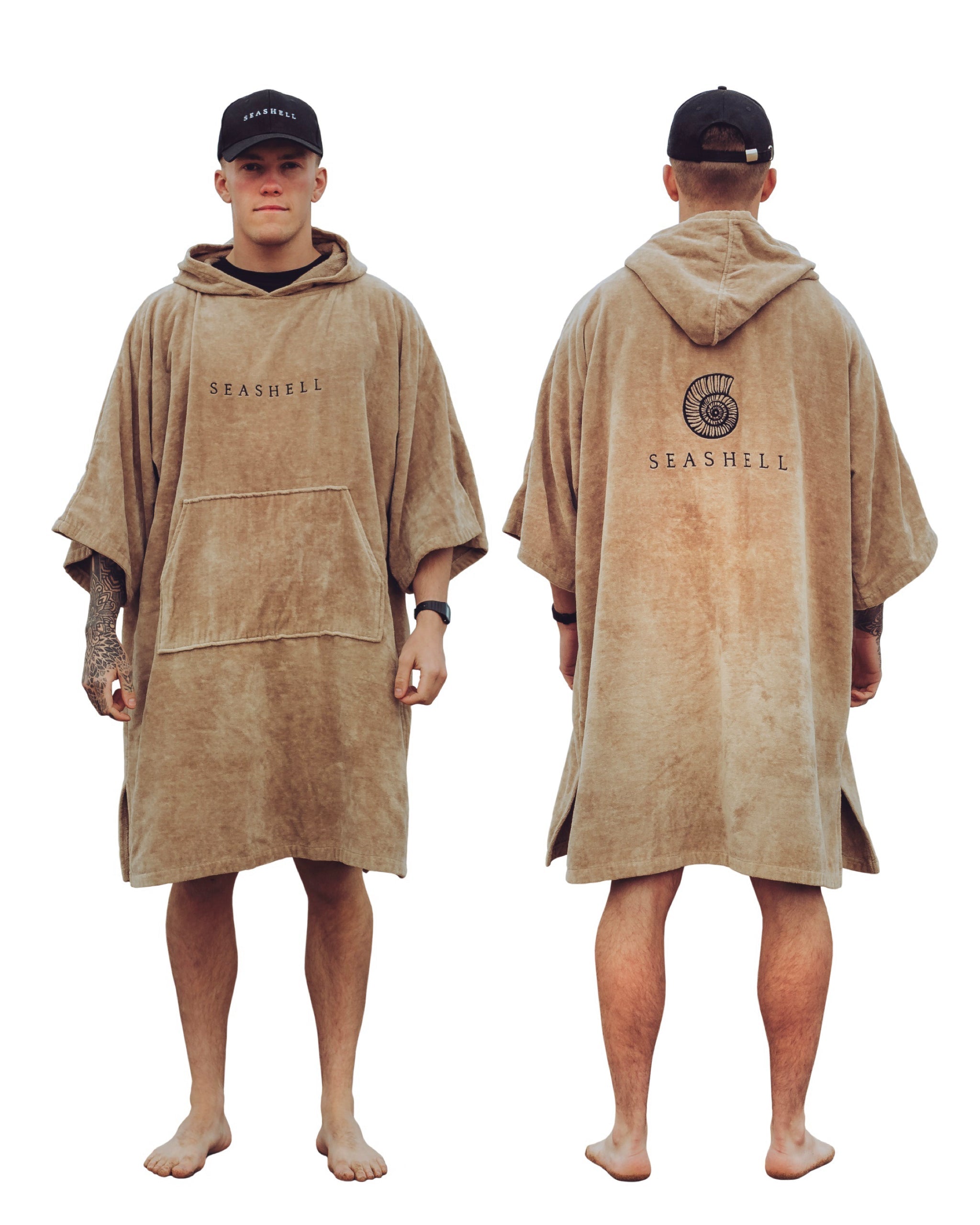 Organic Cotton Towelling Robe Sand – male model