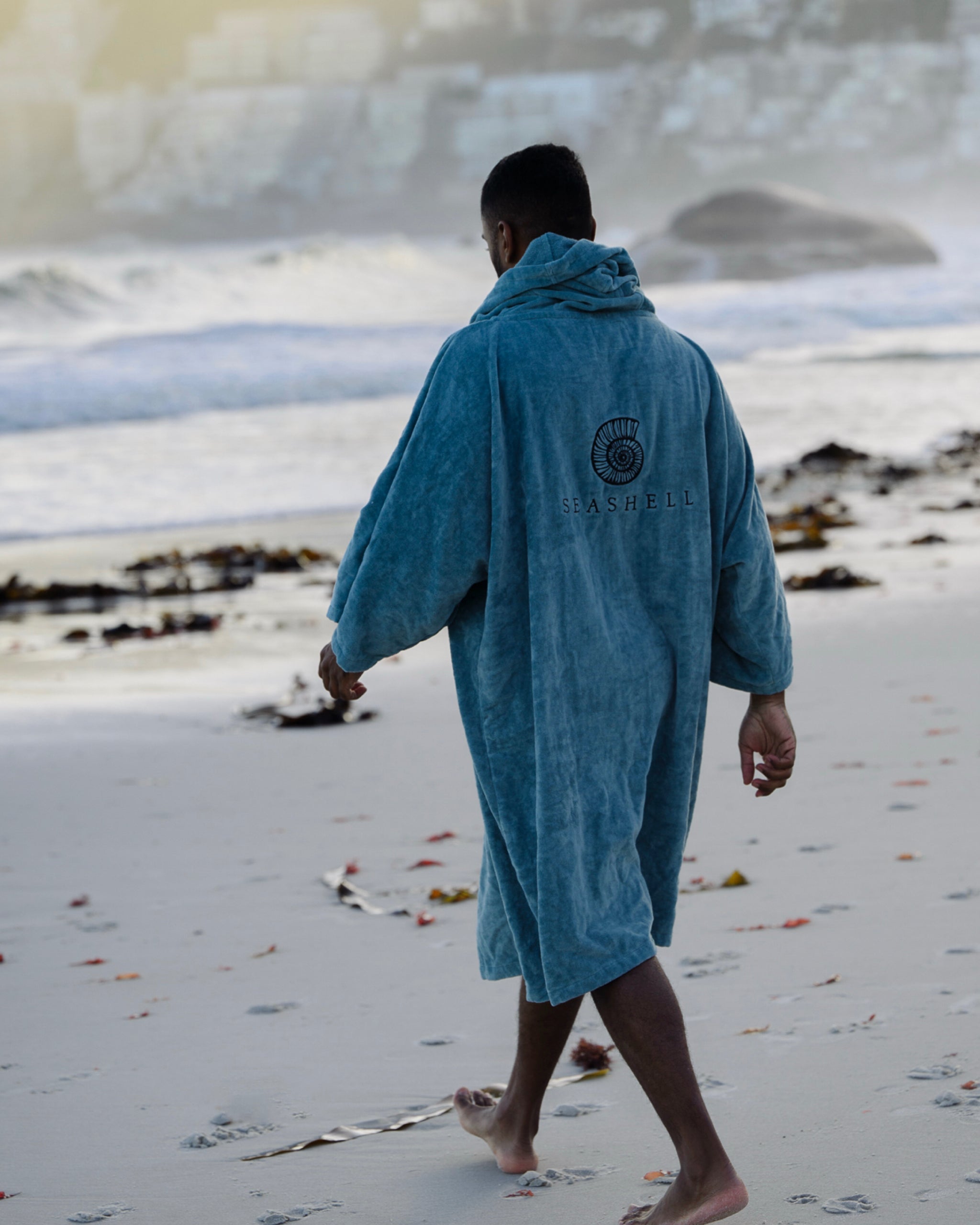 Organic Cotton Towelling Robe Teal – male model