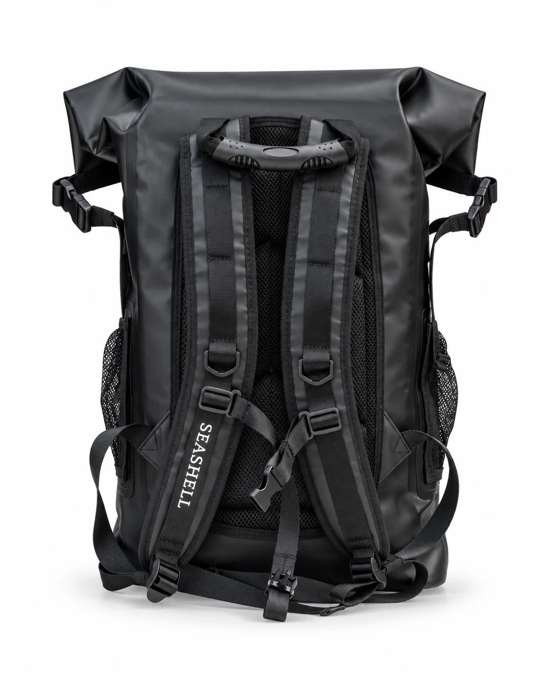 22L Drybag Backpack Black, back view with padded straps - SEASHELL®