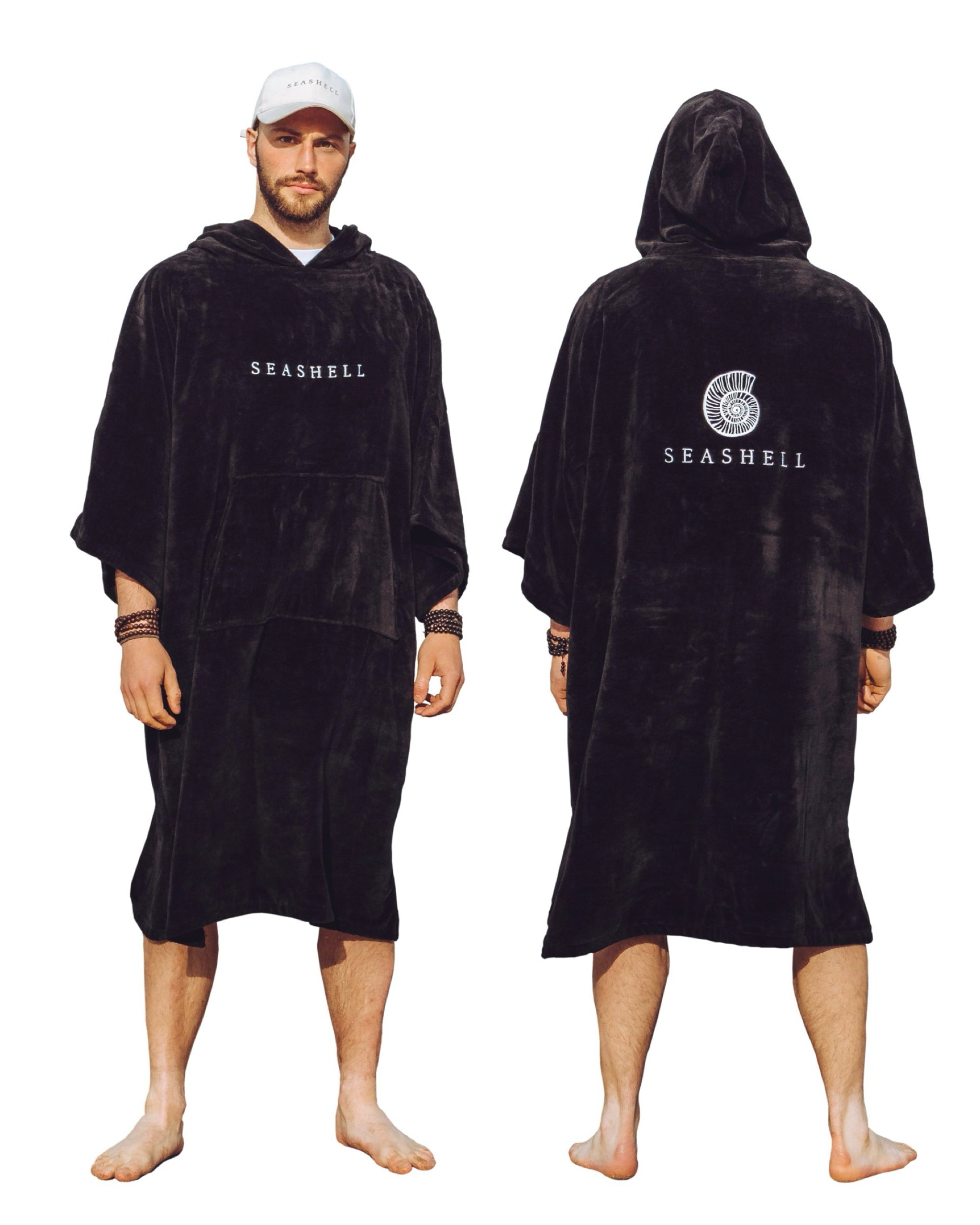 Organic Cotton Towelling Robe Black – male model