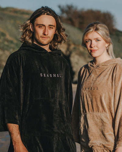 Organic Cotton Towelling Robe Black – male model