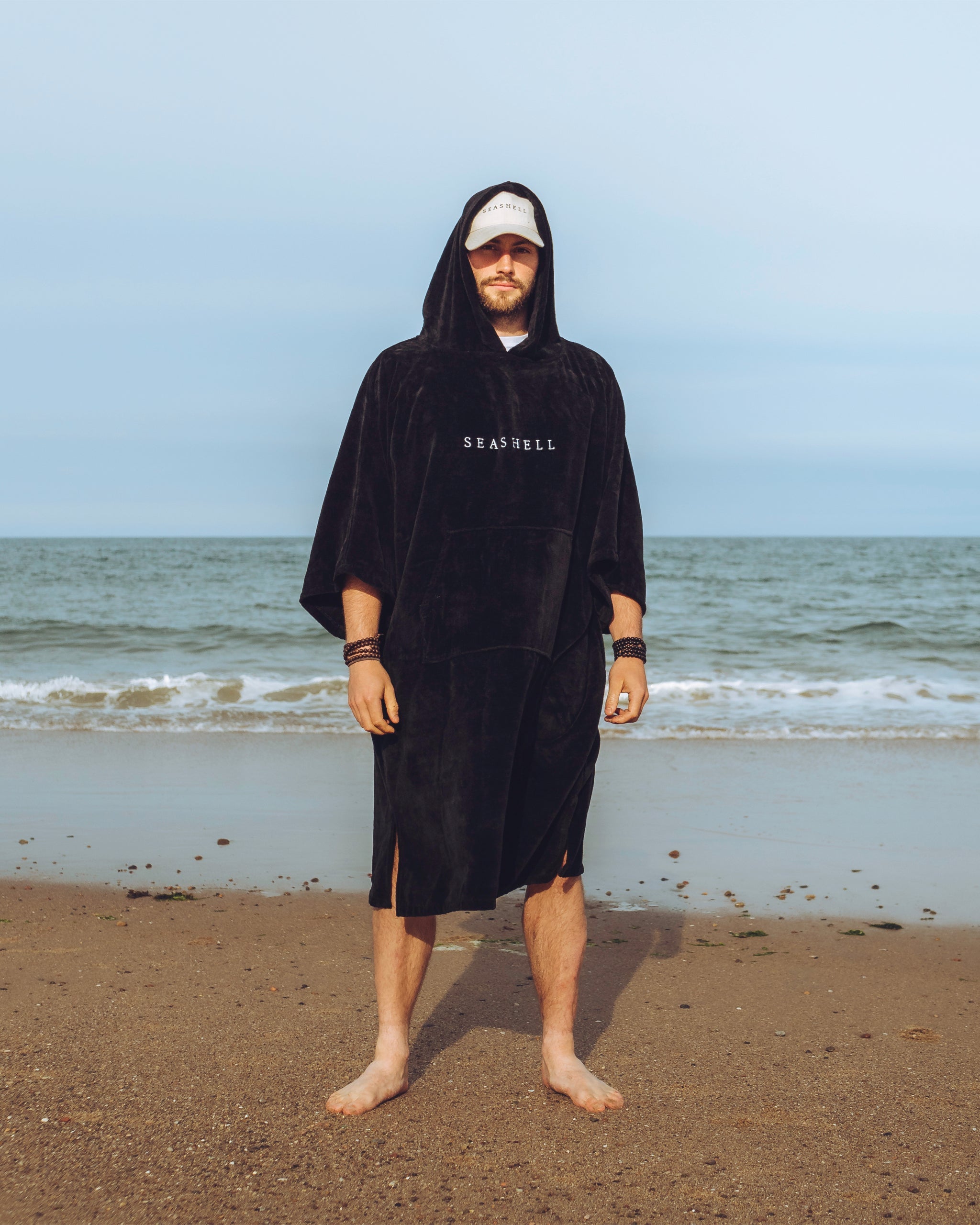 Organic Cotton Towelling Robe Black – male model
