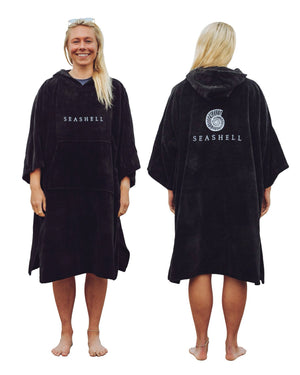 Organic Cotton Towelling Robe Black – female model
