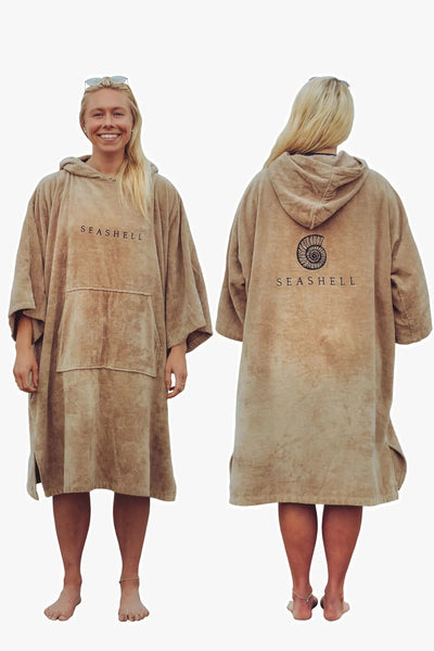 Organic Cotton Towelling Robe Sand female model