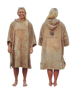 Organic Cotton Towelling Robe Sand – female model
