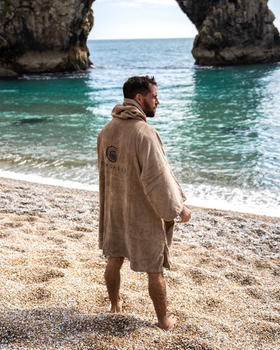 Organic Cotton Towelling Robe Sand – male model