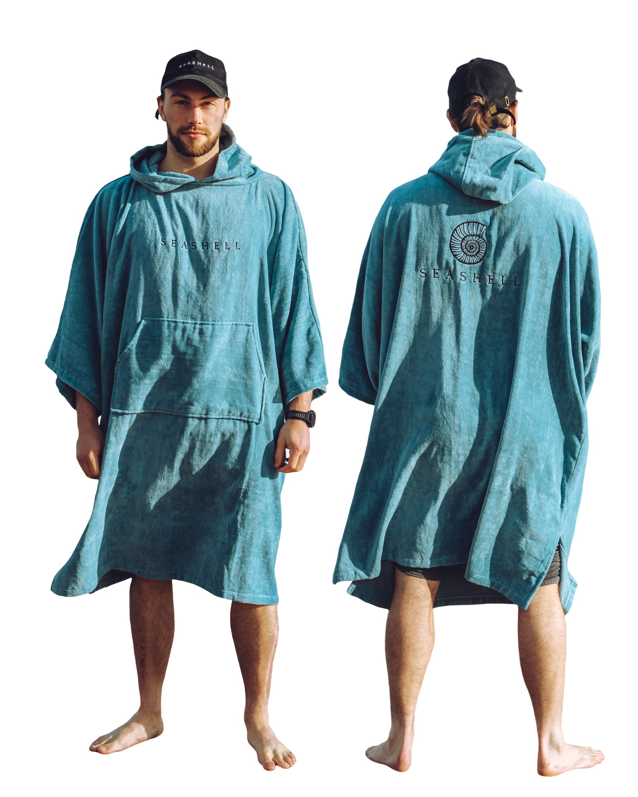 Organic Cotton Towelling Robe Teal – male model