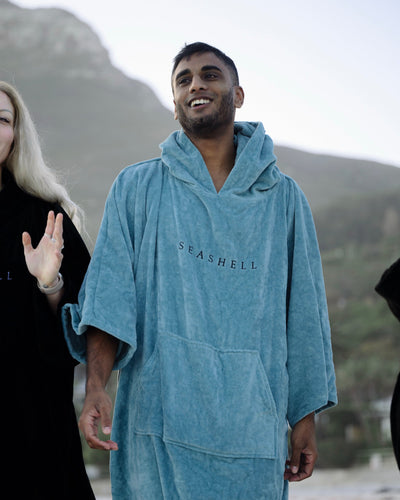 Organic Cotton Towelling Robe Teal – male model