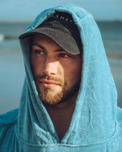 Organic Cotton Towelling Robe Teal – male model